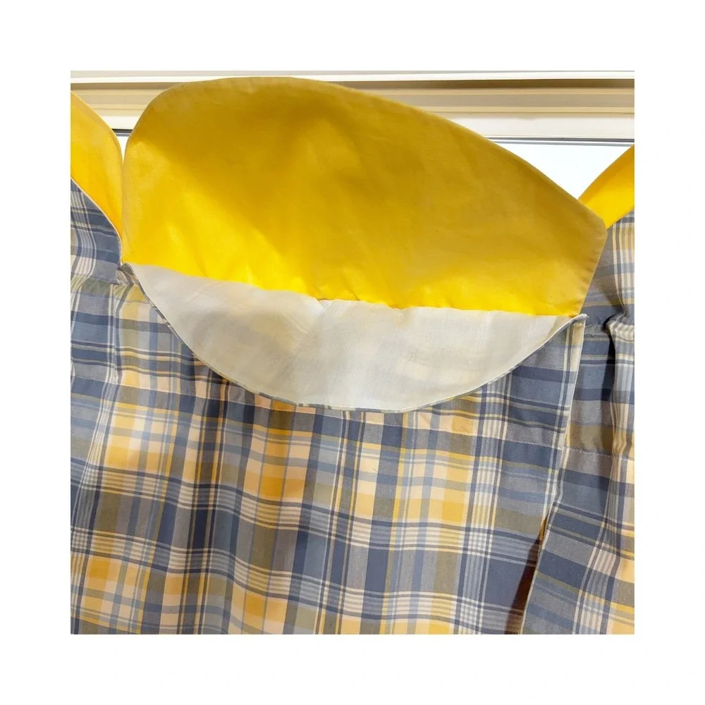 Country‎ Heart Valance Curtain Yellow Gray Plaid Kitchen Two Panels 30x25 Each